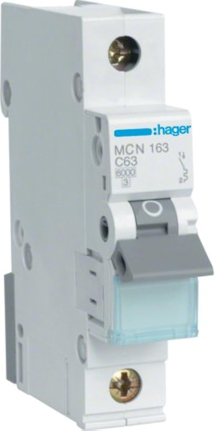 Hager MCN163 1P Miniature Circuit Breaker - 63A Electric Switch - Image 1